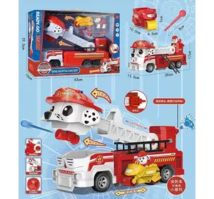 Машинка 8859 (18) "Пожарная служба", подсветка, звуки, песни, запускач, помповая накачка, инерция, фигурка героя, в коробке
