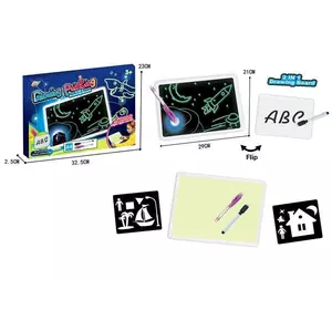 Дошка для малювання YM 993 (72/2) "Малюй світлом", двостороння дошка, маркер “пиши-витирай”, ручка-ліхтарик, в коробці Дошка для малювання YM 993 (72/2) "Малюй світлом", двостороння дошка, маркер “пиши-витирай”, ручка-ліхтарик, в коробці