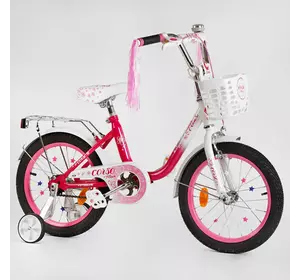 Велосипед 16" дюймов 2-х колёсный "CORSO Fleur" FL - 14606 (1) U-образная стальная рама, ручной тормоз, корзинка, украшения, собран на 75